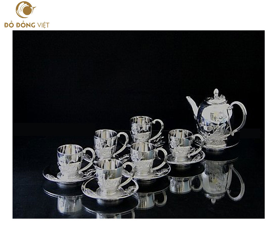bộ ấm chén bằng bạc nguyên chất để uống trà, trưng bày phòng khách