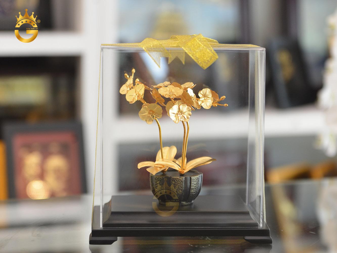  Chậu hoa lan mạ vàng 24k- quà tặng mạ vàng siêu sang siêu đẹp