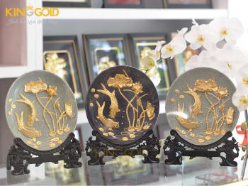 Đồ đồng Việt cung cấp quà tặng cao cấp- đĩa vàng cá chép hoa sen