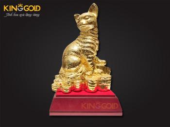 Tượng mèo bằng đồng mạ vàng, quà tặng linh vật phong thủy