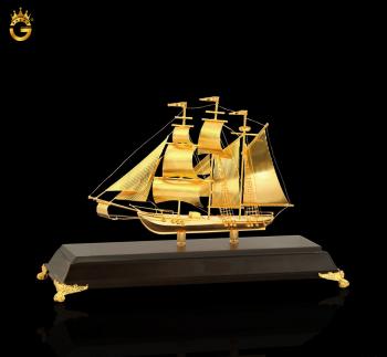 Thuyền buồm mạ vàng 24k, quà tặng mạ vàng để bàn